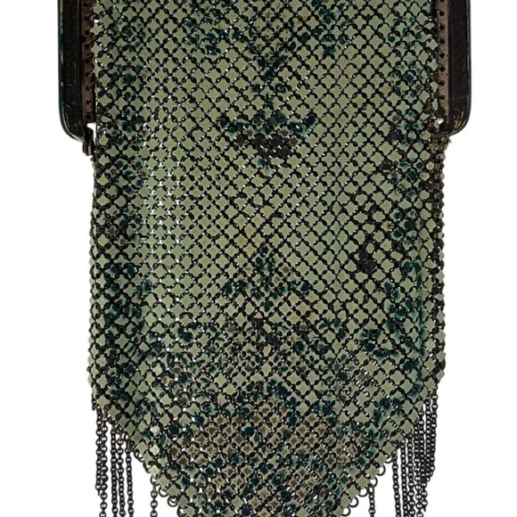 Antique 20's Art Deco Green Chainmail Mesh Evening Bag Handpainted Enamel*Read* - Picture 3 of 14